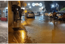 Chuva intensa transforma ruas natalícias de Vigo em autênticas lagoas