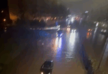 Braga: carro fica preso em avenida alagada