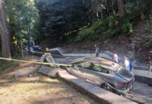 Jaguar despista-se e cai pelos escadórios do Bom Jesus em Braga